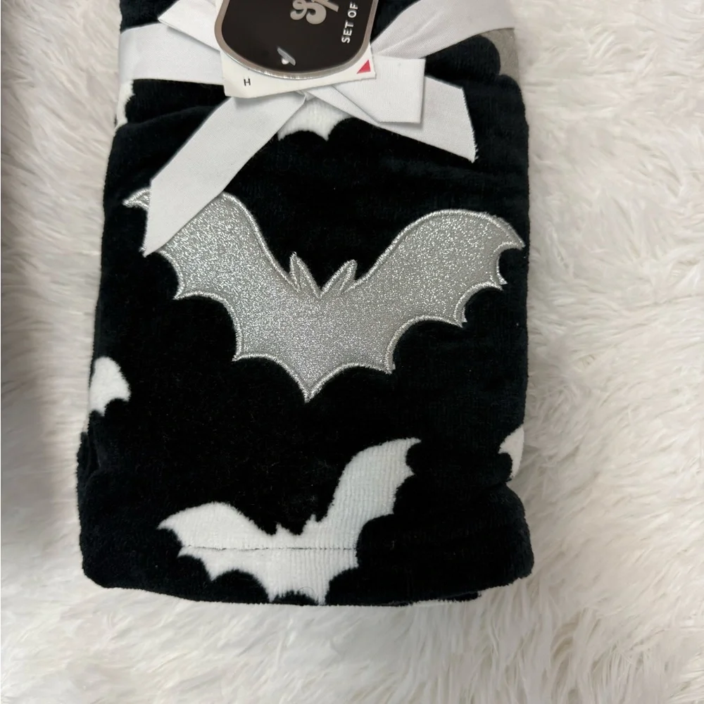 Black and Silver Bat Design Hand Towels